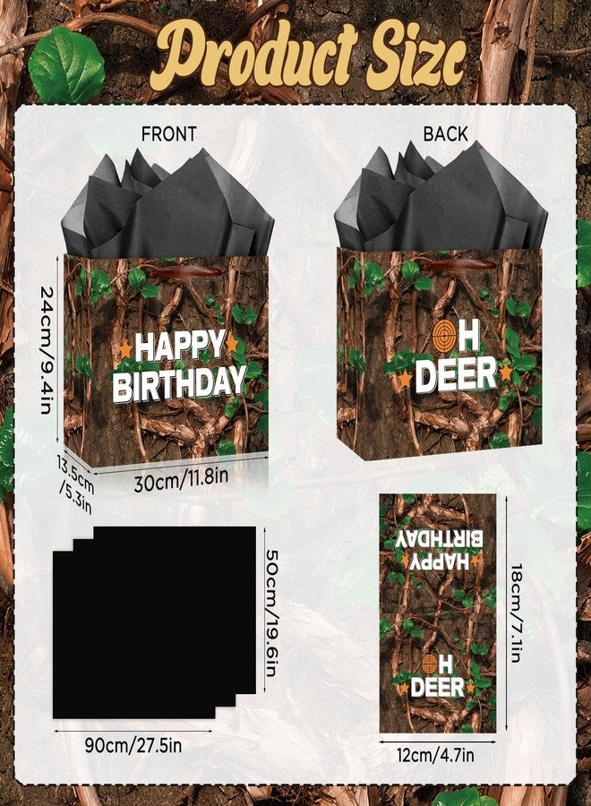 Woosytoo Happy Birthday Gift Bag for Boys & Men – Rustic Hunting Theme Gift Bag with Tissue Paper, Reusable Heavy-Duty Party Favor Bag for Outdoor, Deer, Hunting Birthday Party - Image 2